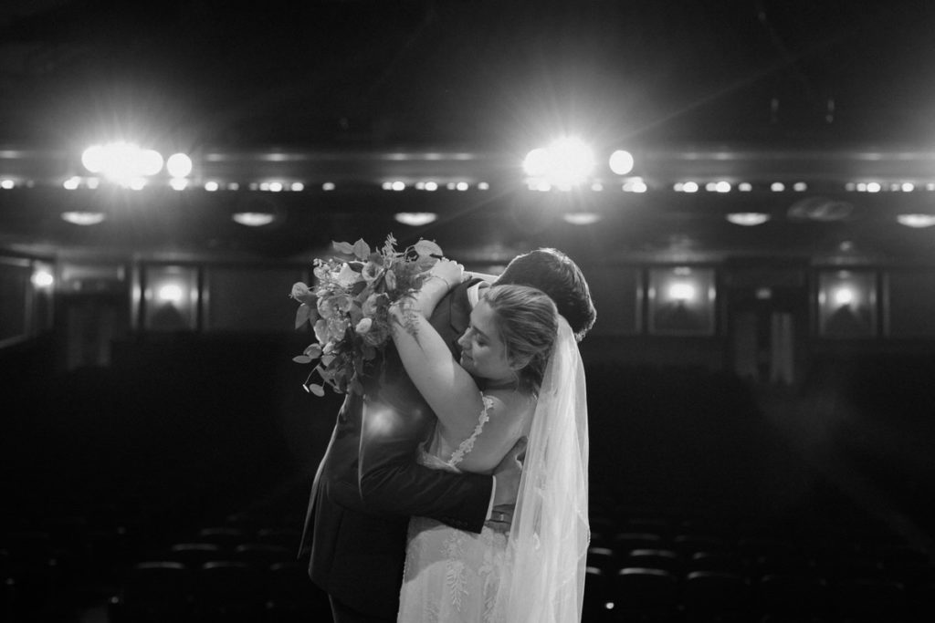 bride and groom slow dancing alone
