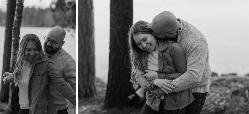couple hugging each other from behind and kissing