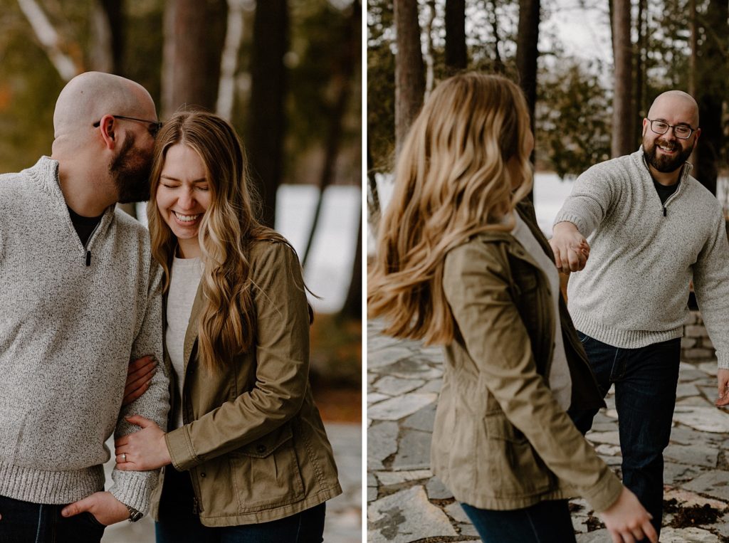 man and woman laughing and holding each other's hands