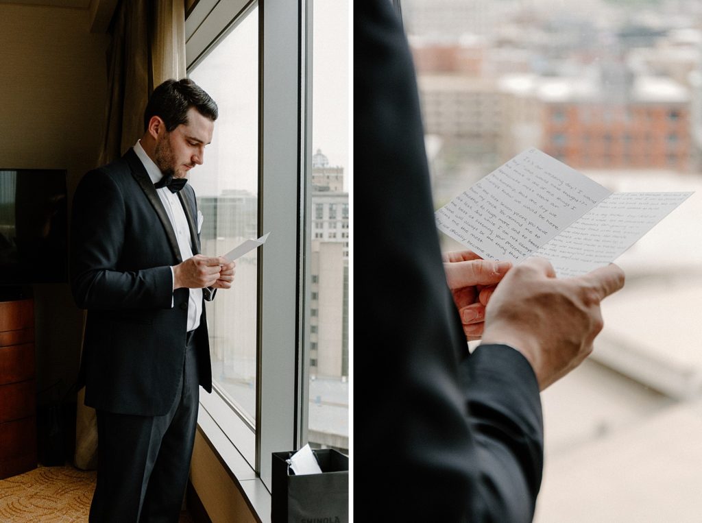 groom reading a letter 