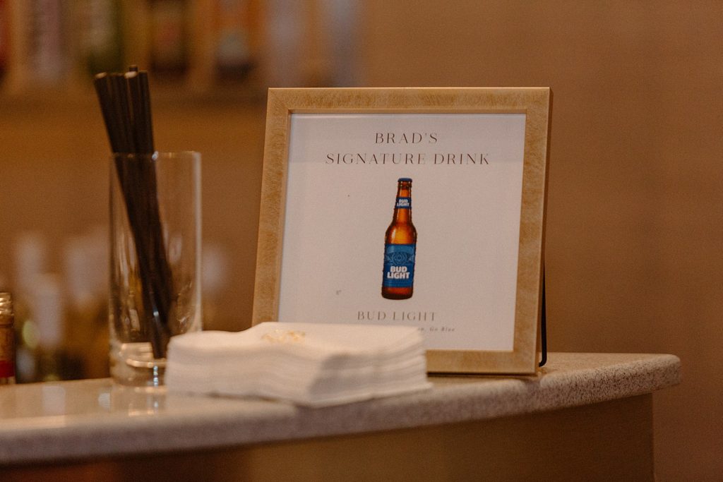 signature drink sign on a bar showing a bud light 