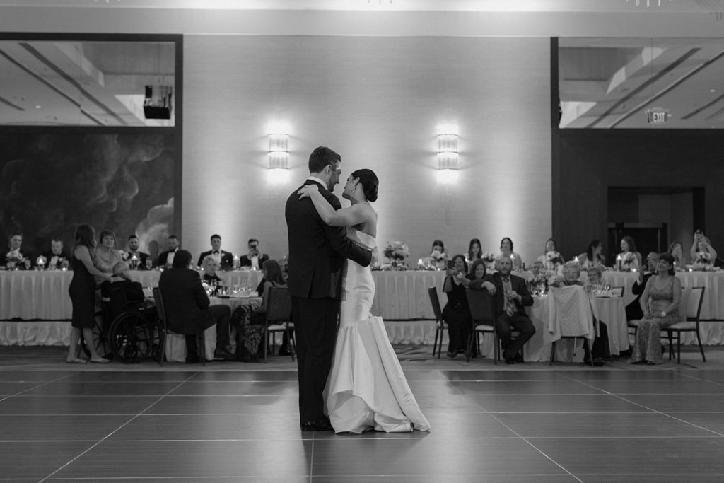 couple dancing alone on the dance floor 
