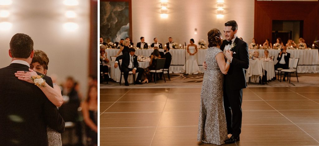 groom and mother dancing together 